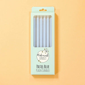 Pastel Blue Candles by Crumbs & Doilies in mint packaging, perfect for birthday cakes and celebrations.